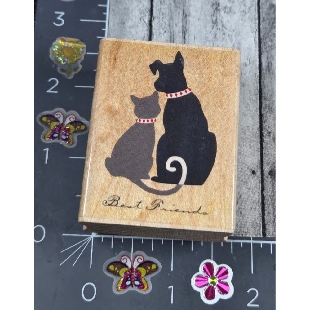 Rubber Stampede Best Friends Dog Cat Pets 3785D Rubber Stamp Wood #P22